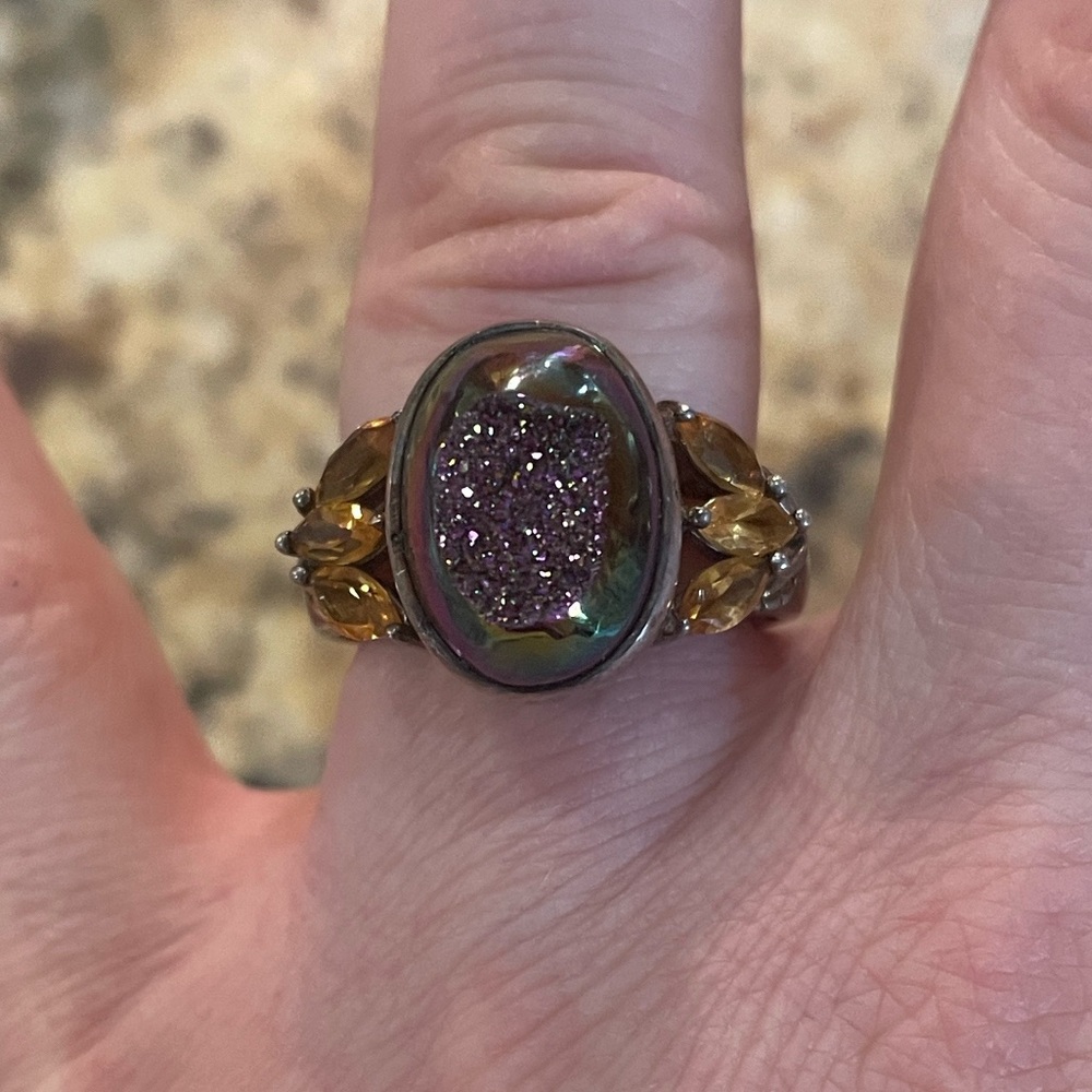 Elegant Gold and Purple Women's Ring, Sterling Silver, 925